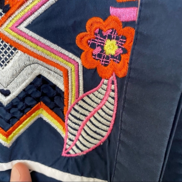 Prada Embroidered Peasant Blouse Floral Crochet 100% Cotton Navy Blue Colorful S - Picture 8 of 13